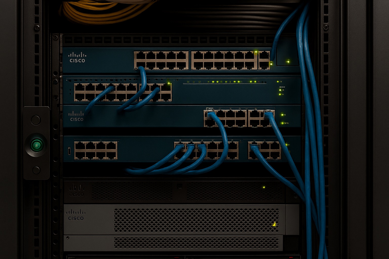 Cisco switching stack with lit link lights